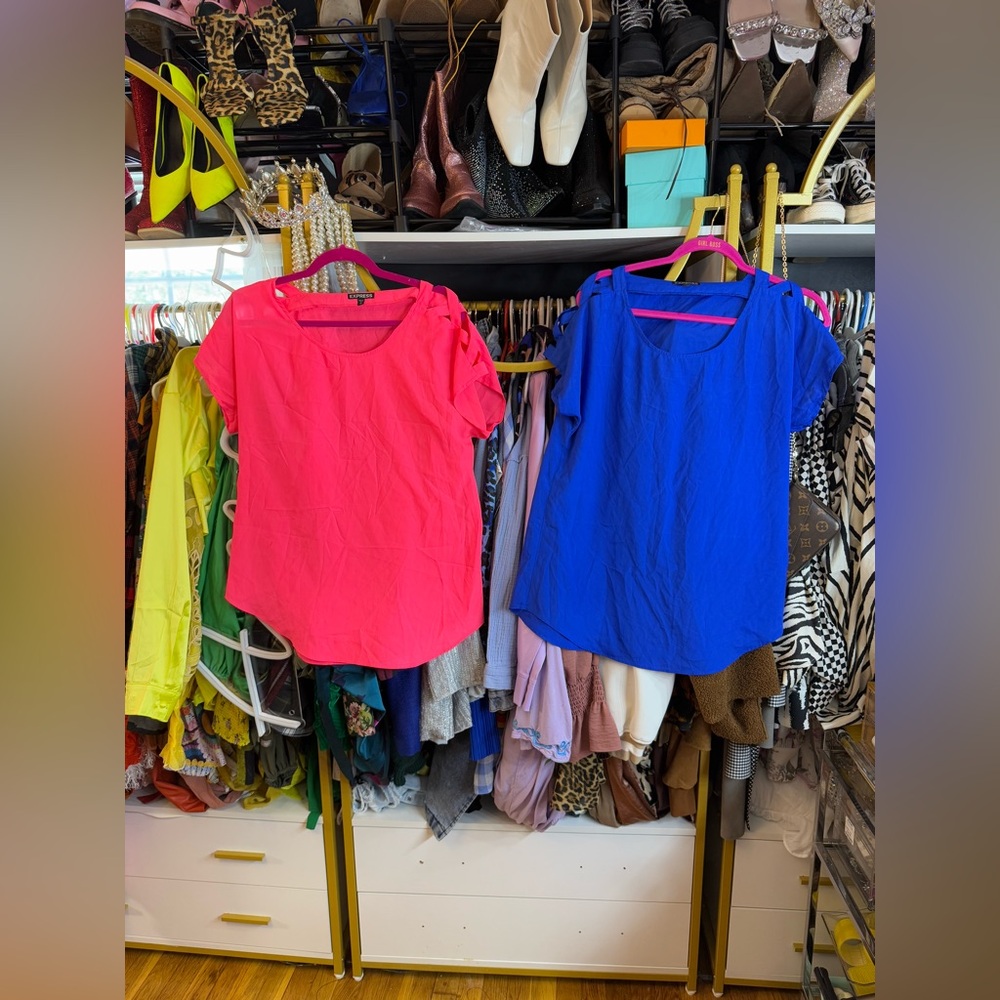 Bundle of 2 Neon Express Tops - Crisscross Shoulder Detail (Pink & Blue)